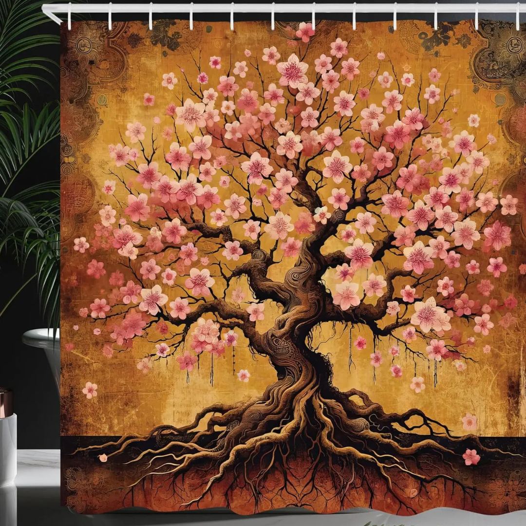 Pink Floral Tree of Life Shower Curtain