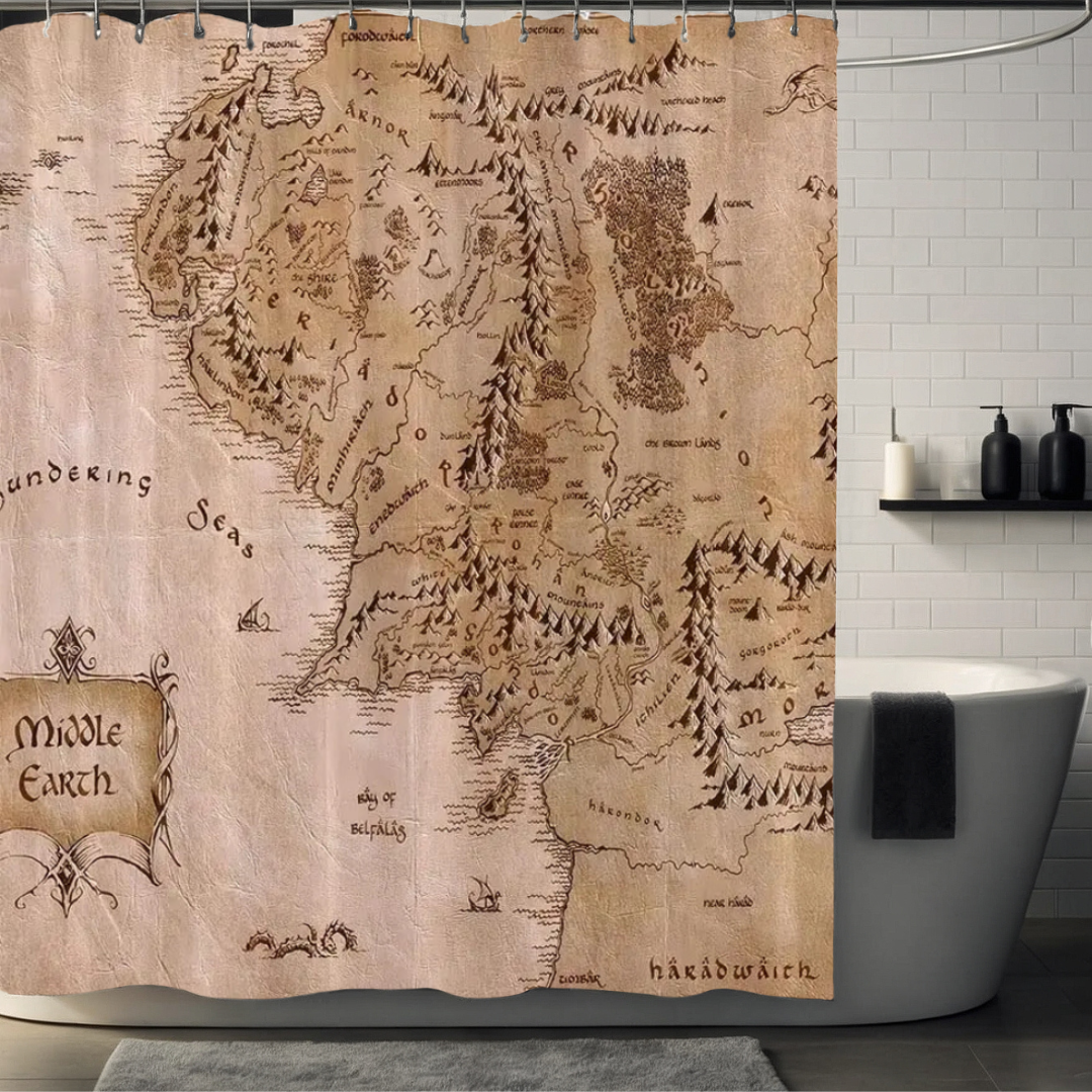 Pink Middle Earth Map Shower Curtain