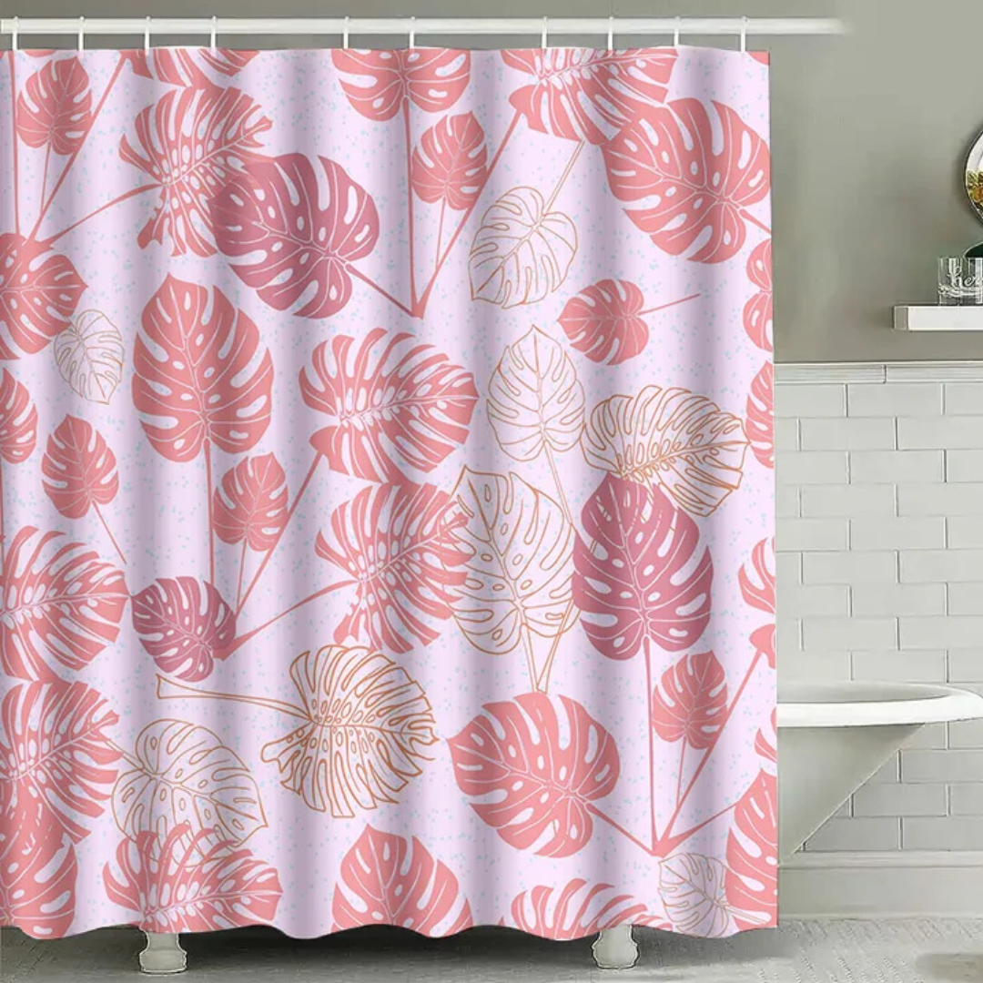 Pink Monstera Shower Curtain