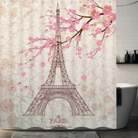 Thumbnail for Pink Petals Eiffel Tower Shower Curtain