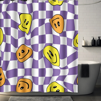 Thumbnail for Purple Checkered Smiley Face Shower Curtain