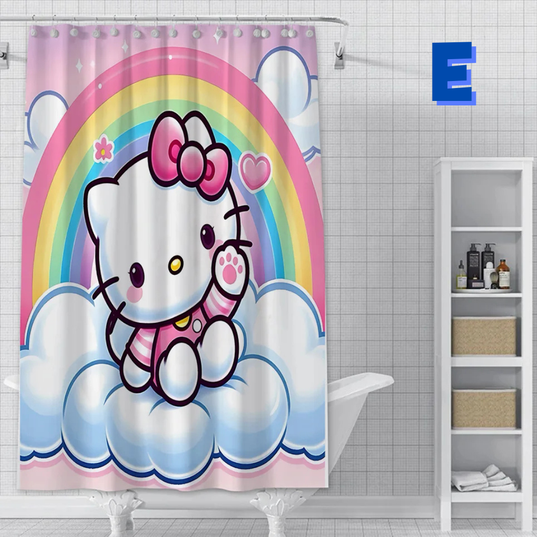 Purple Hello Kitty Shower Curtain WITH CLOUD AND RAINBOW