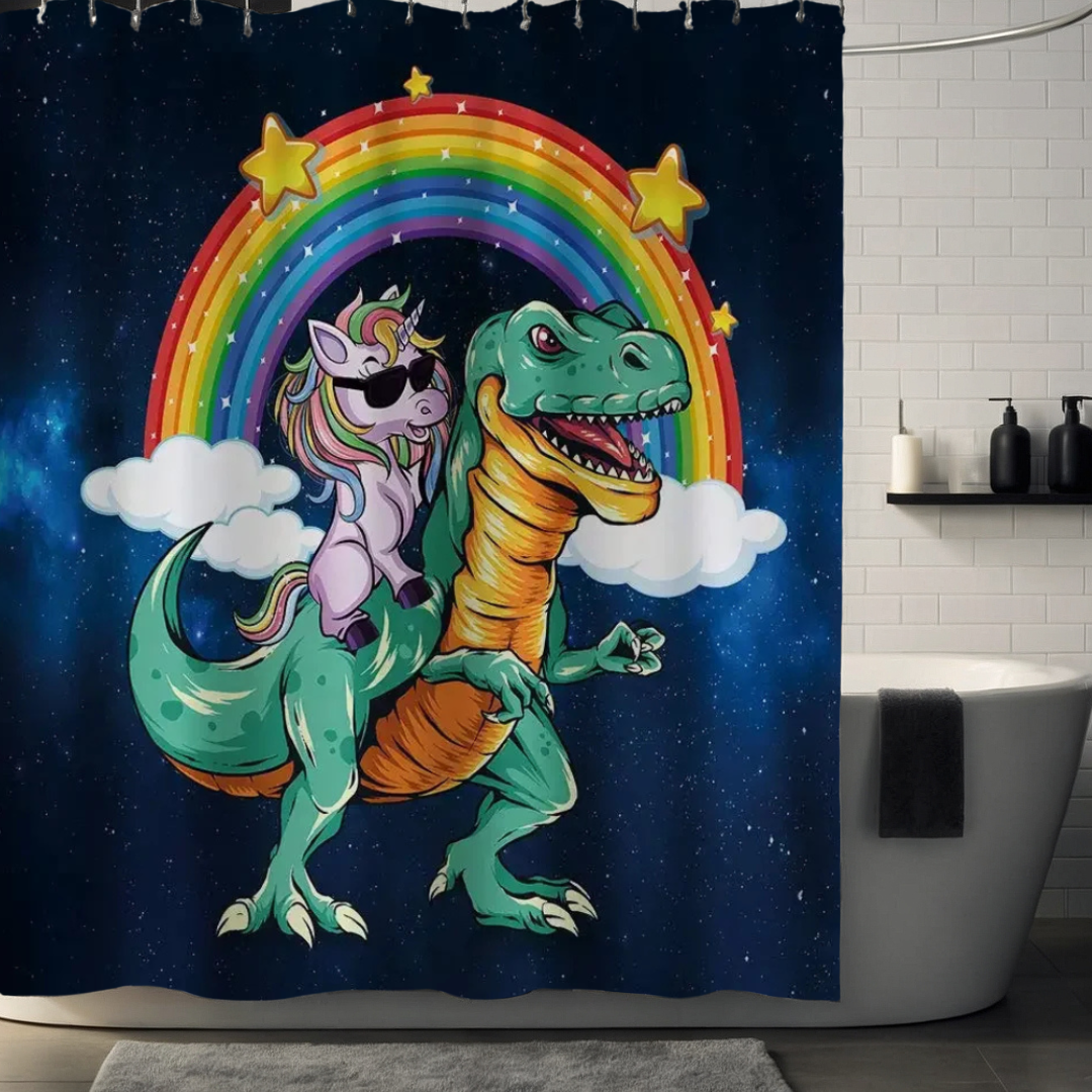 Rainbow Unicorn & Dinosaur Shower Curtain