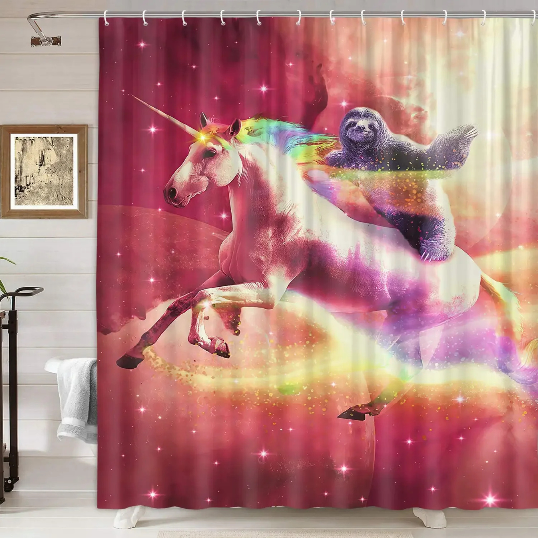Rainbow Unicorn & Sloth Shower Curtain