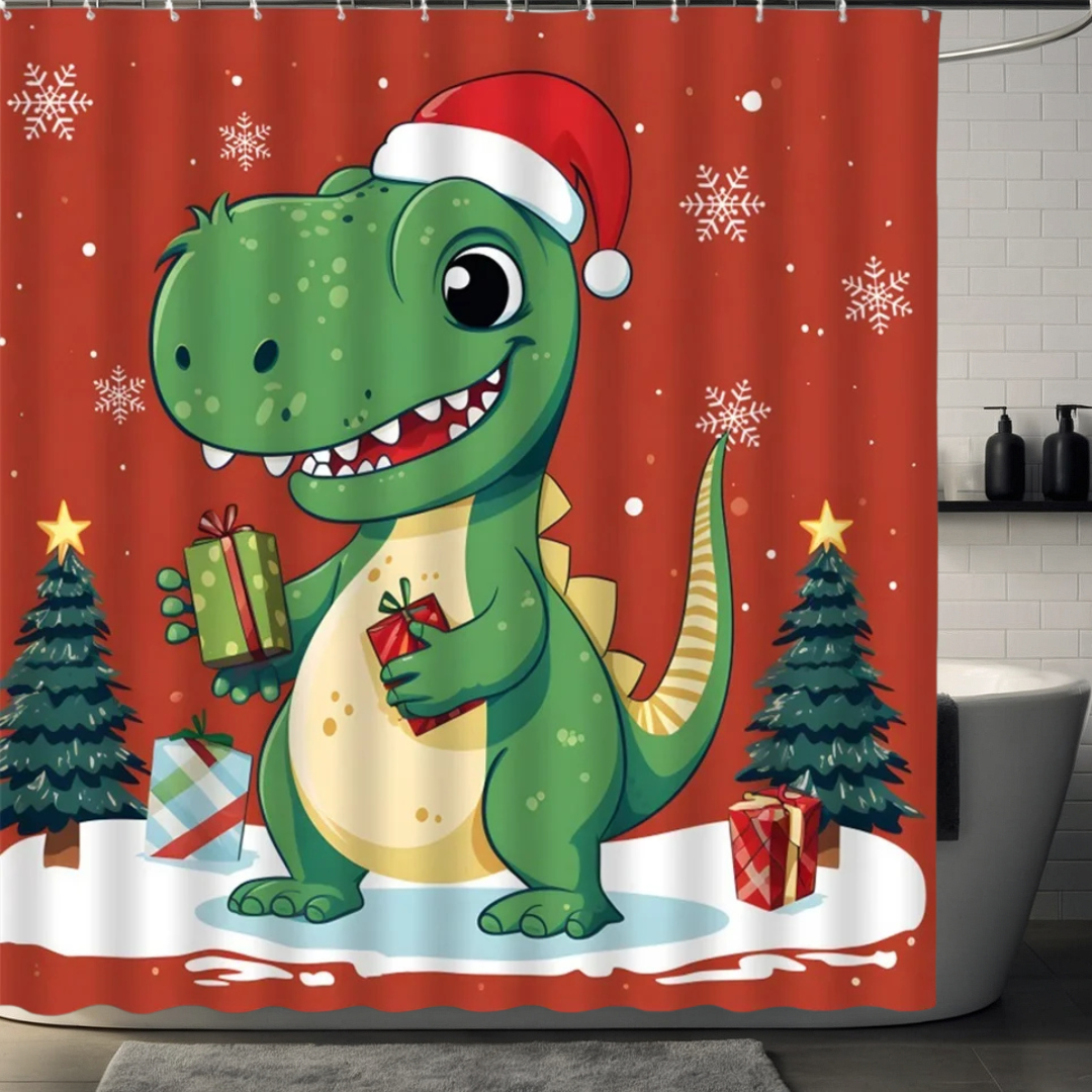 Red Dinosaur Snowflake Shower Curtain