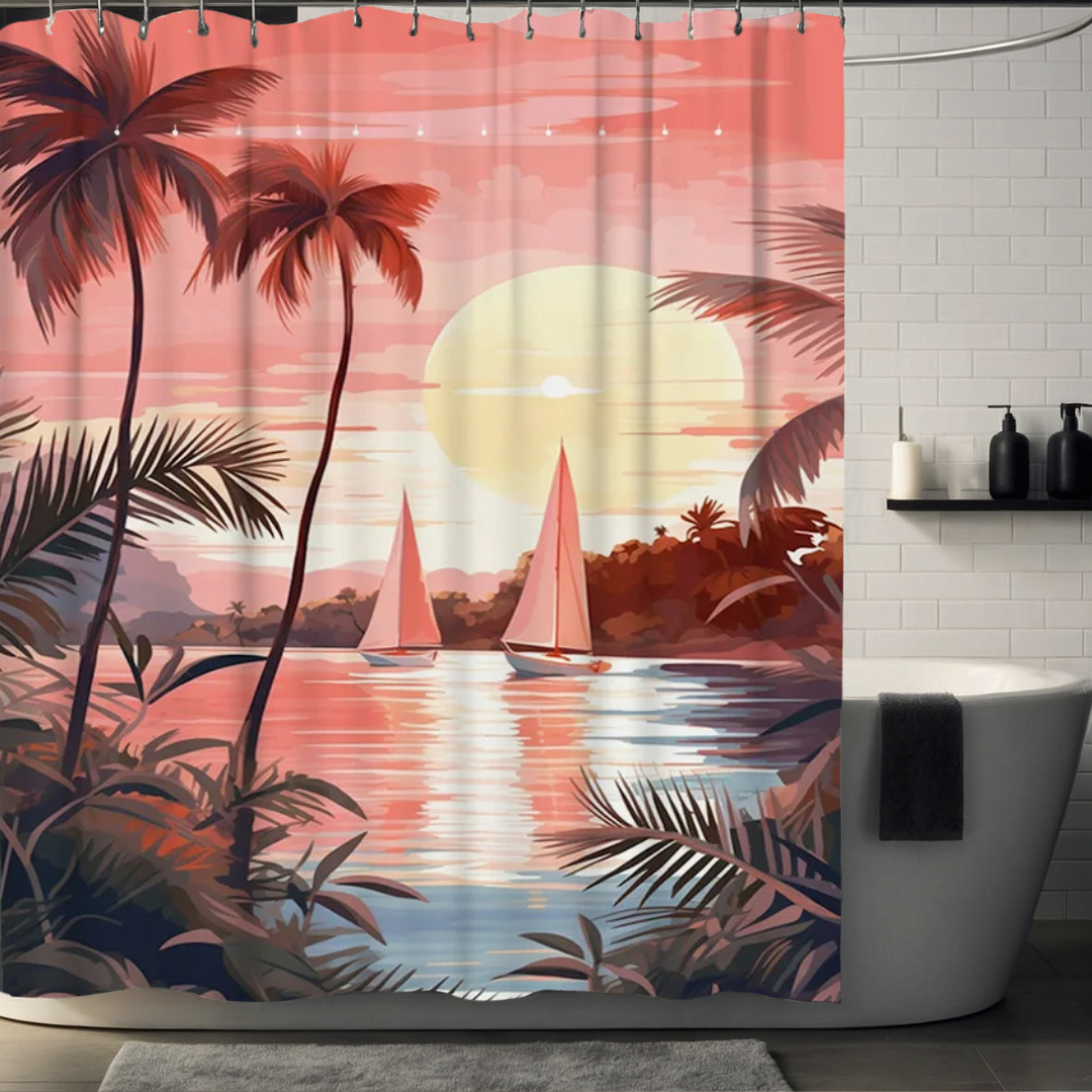 Red Palm Tree Shower Curtain