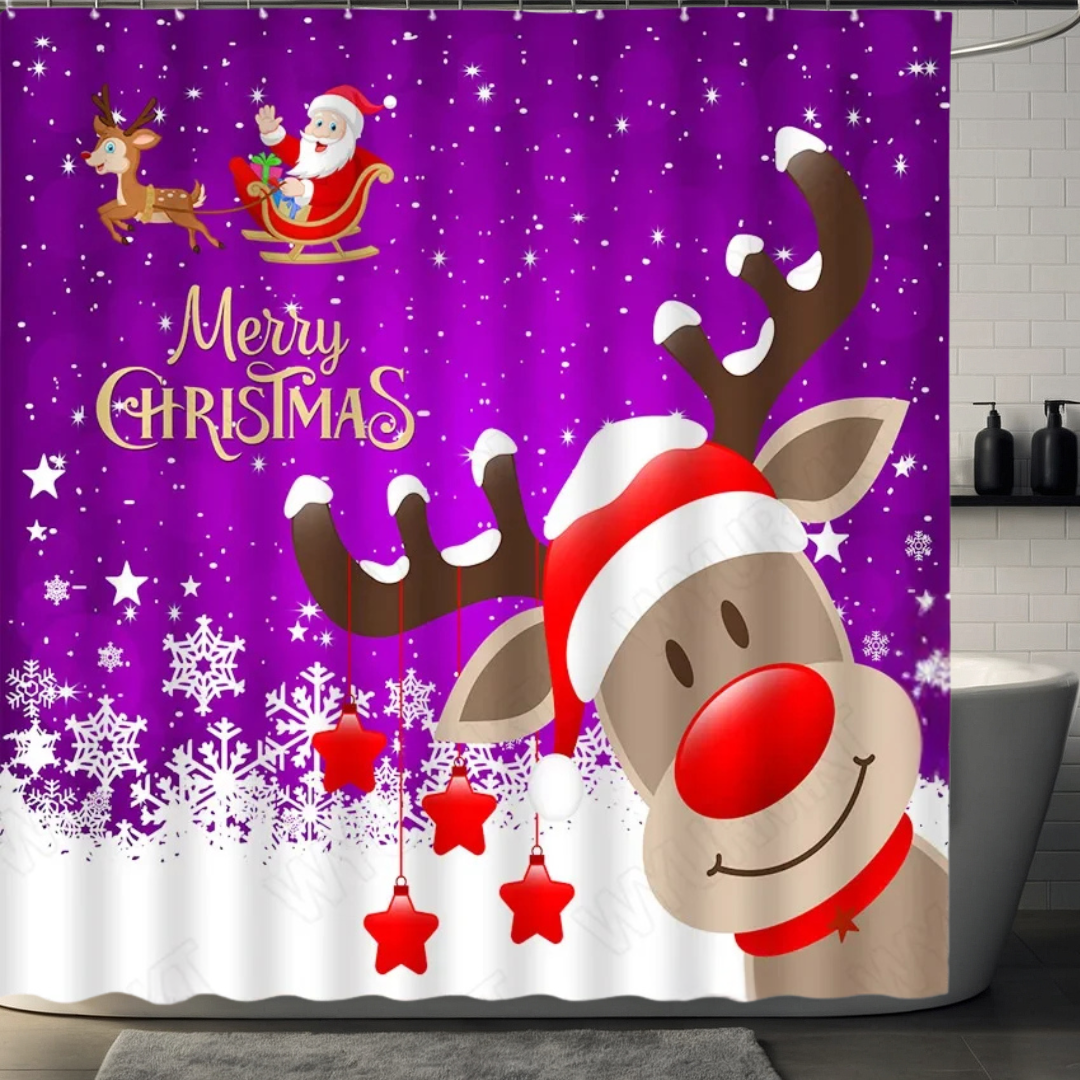 PURPLE Reindeer and Snowflakes Shower Curtain