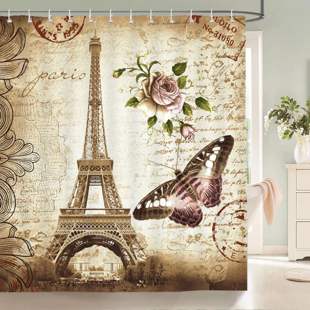 Retro Paris Eiffel Tower Shower Curtain 