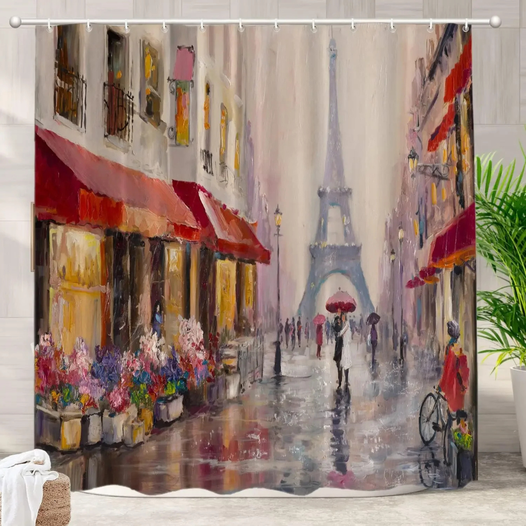 Romantic Rain Eiffel Tower Shower Curtain 