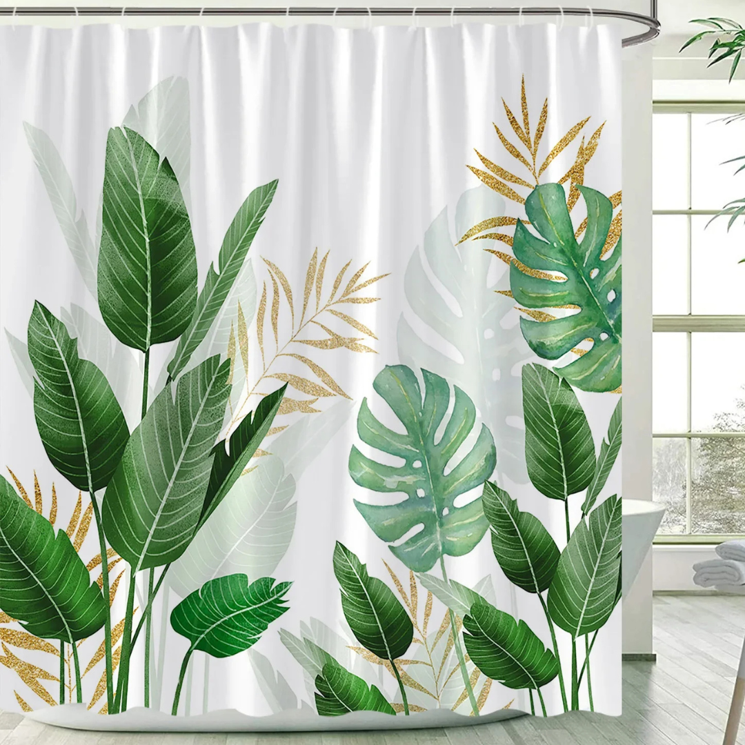 Ruby Coastal Monstera Shower Curtain
