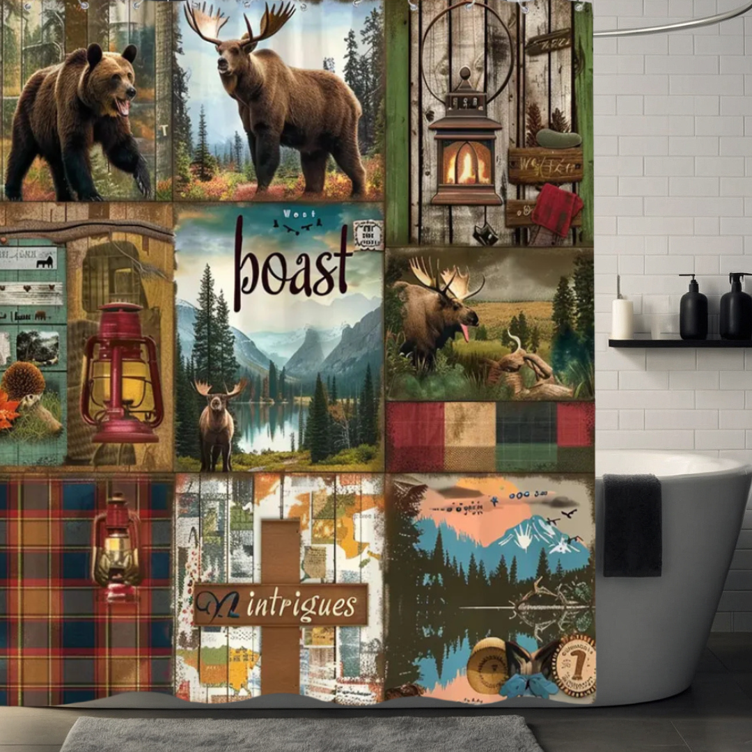 Rustic Adventure Bear Shower Curtain