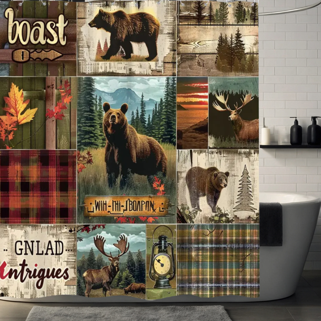 Rustic Farmhouse Bear Shower Curtain