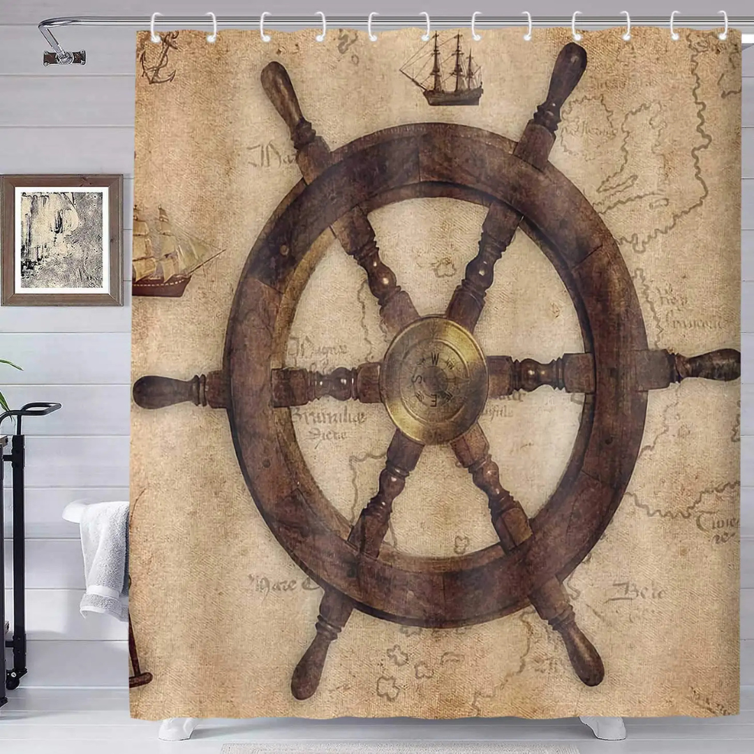 Rustic Helm Map Shower Curtain 