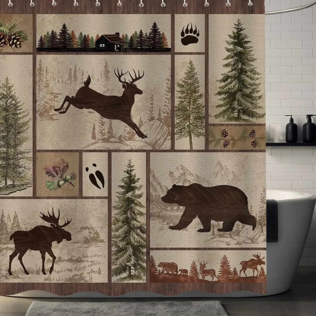 Rustic Pines Bear Shower Curtain