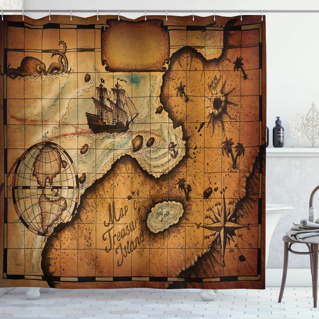 Rustic Treasure Island Map Shower Curtain 