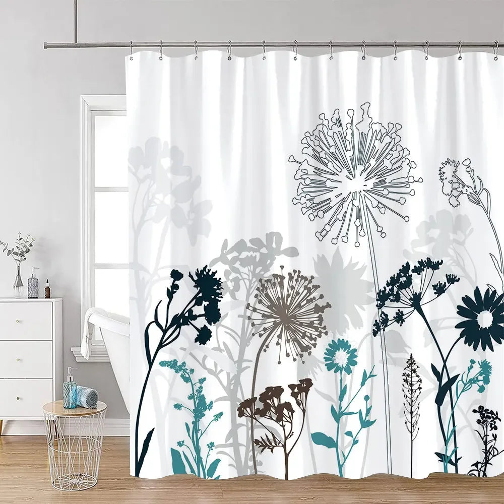 floral blue black and white shower curtain