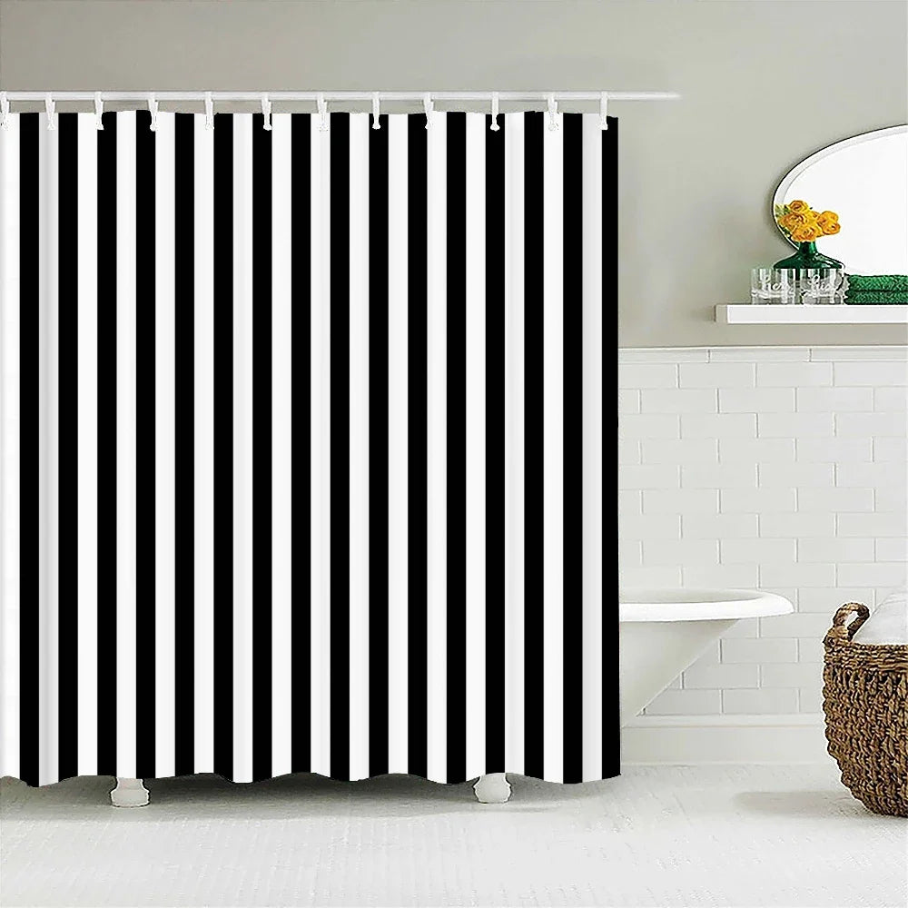 black and white striped shower curtain