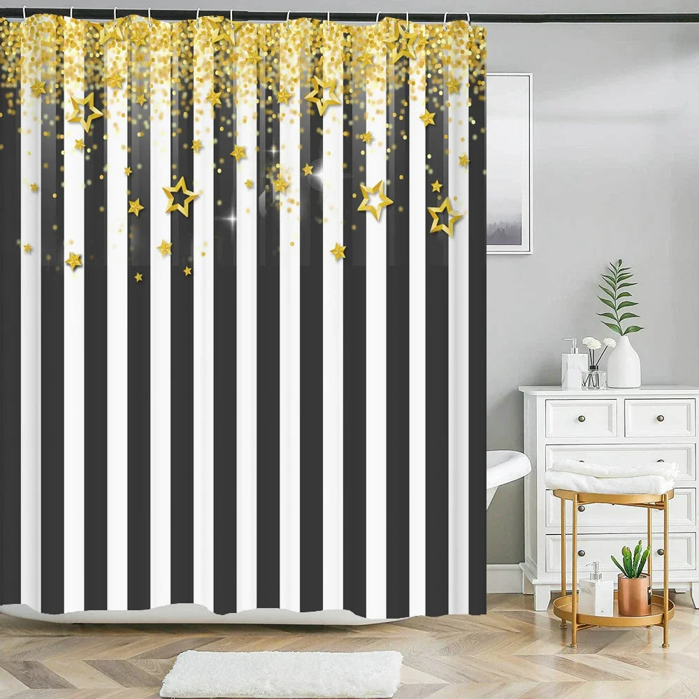 black and white gold shower curtain