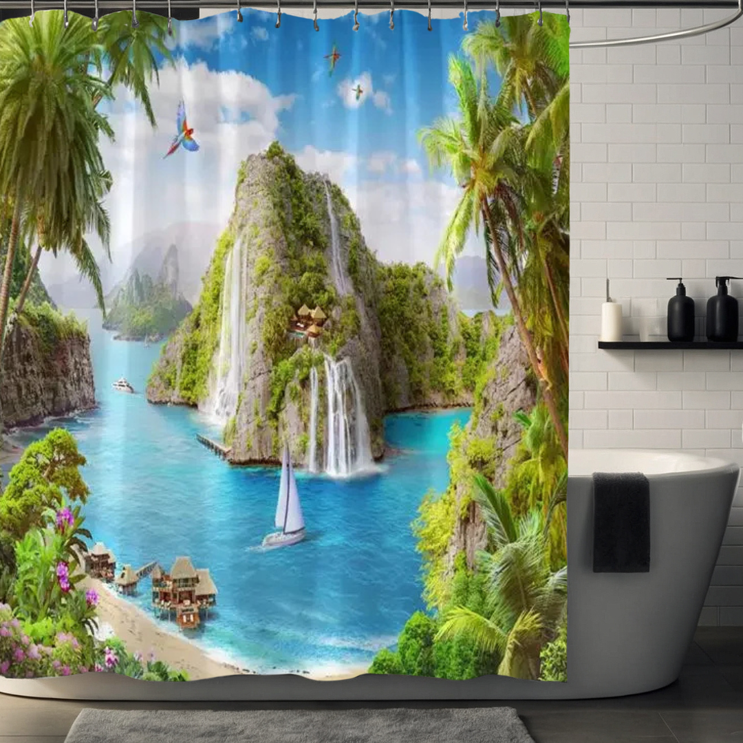 Serene Island Palm Tree Shower Curtain