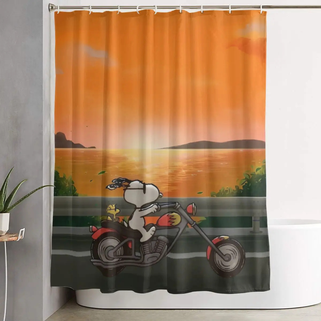 Snoopy Motorcycle Sunset Shower Curtain