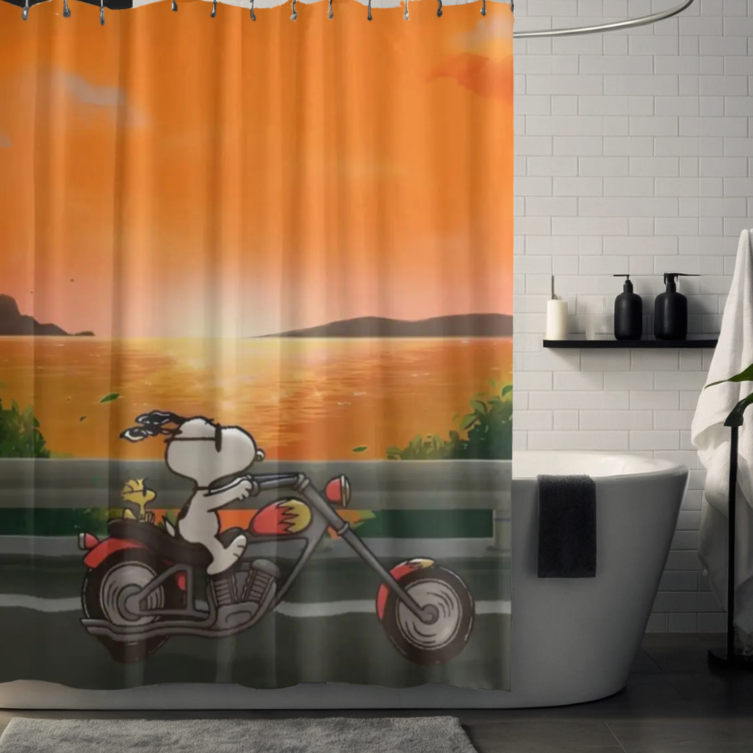 Snoopy Motorcycle Sunset Shower Curtain