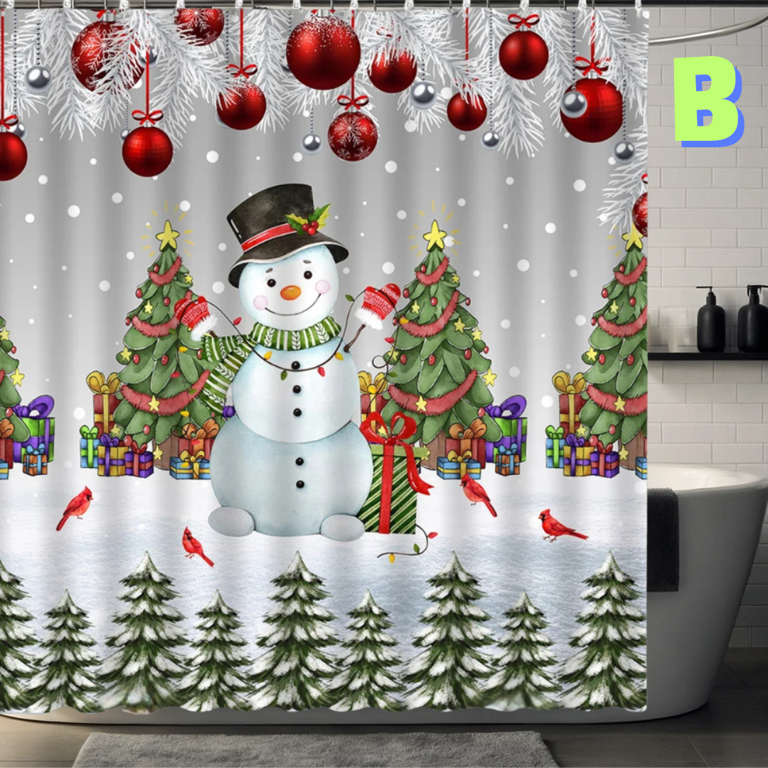 snowman christmas shower curtain WITH TREES