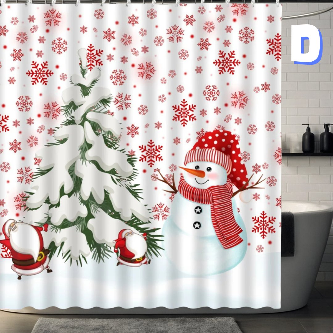 snowman christmas shower curtain with snowflakes