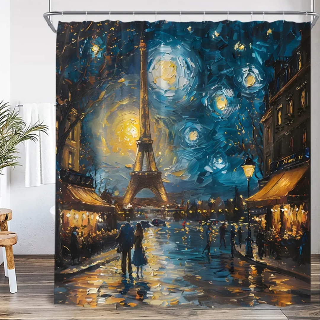Starry Night Eiffel Tower Shower Curtain