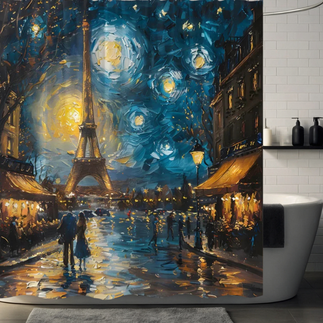 Starry Night Eiffel Tower Shower Curtain