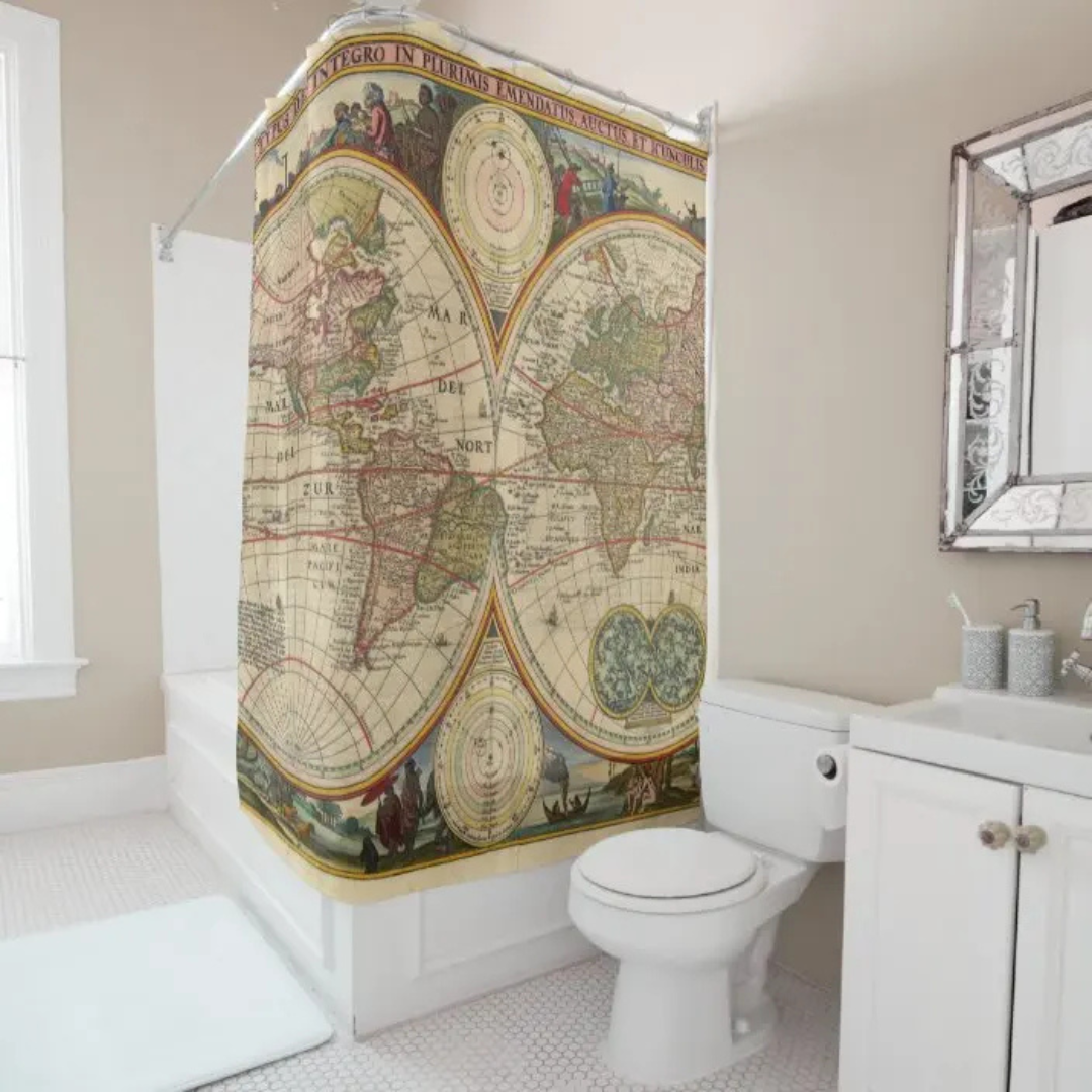 Stylish World Map Shower Curtain 