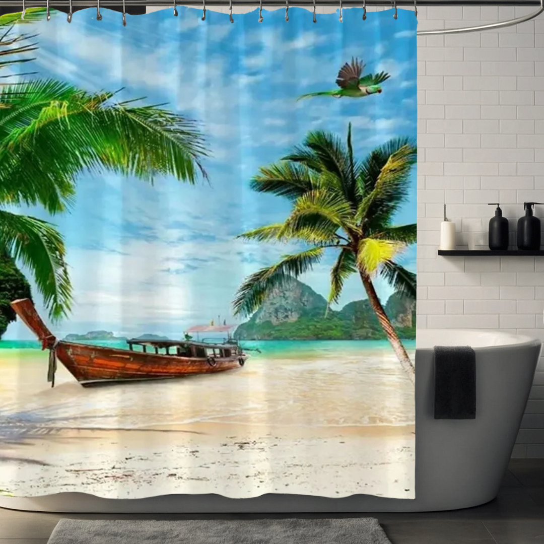 Sunny Tropical Palm Tree Shower Curtain