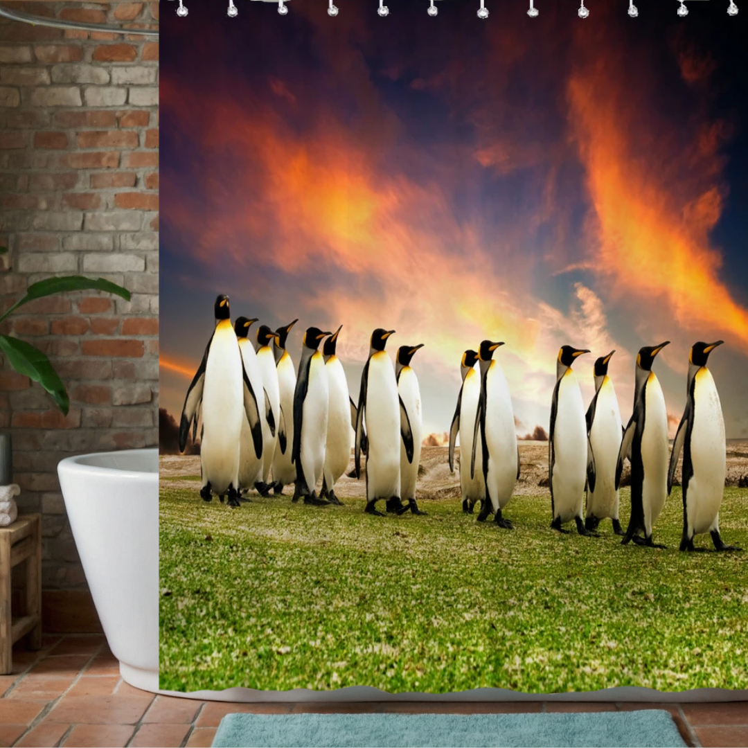 Sunrise Penguin Shower Curtain