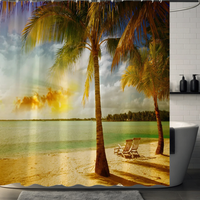 Thumbnail for Sunset Beach Palm Tree Shower Curtain
