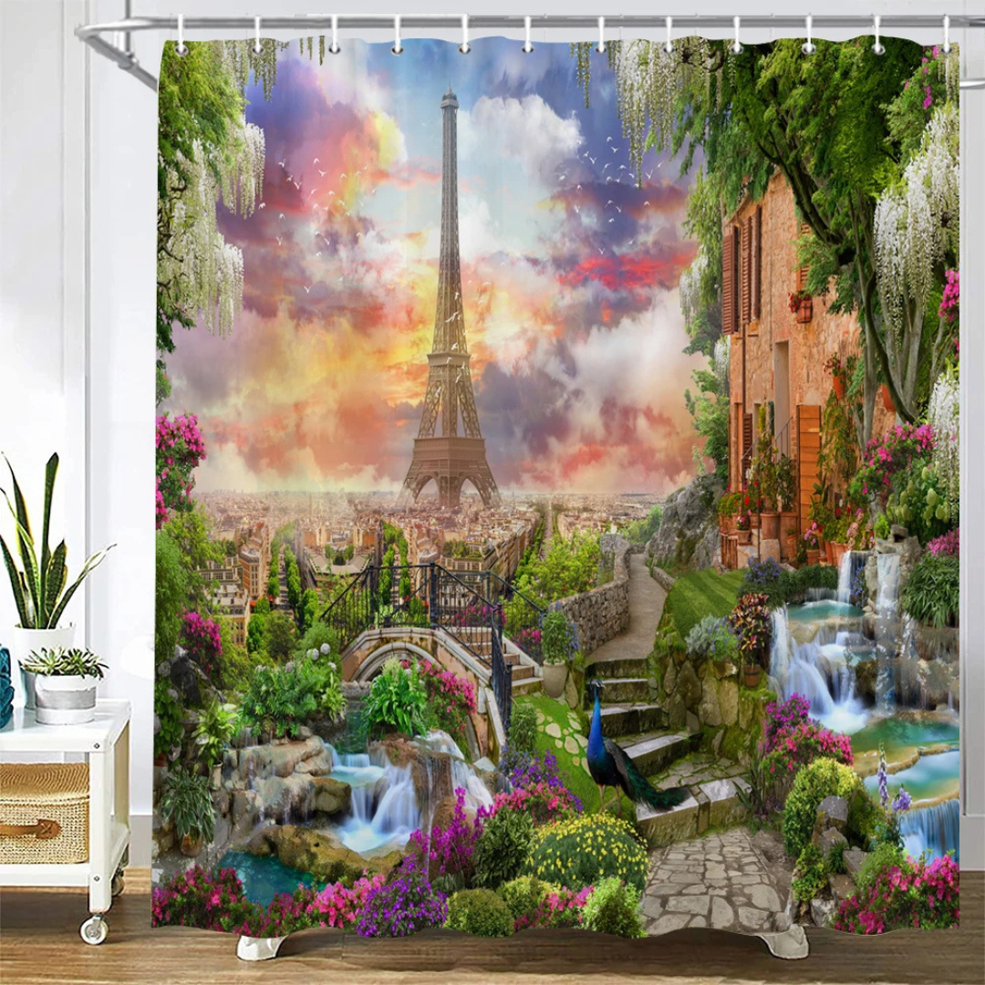 Sunset Over Paris Eiffel Tower Shower Curtain 