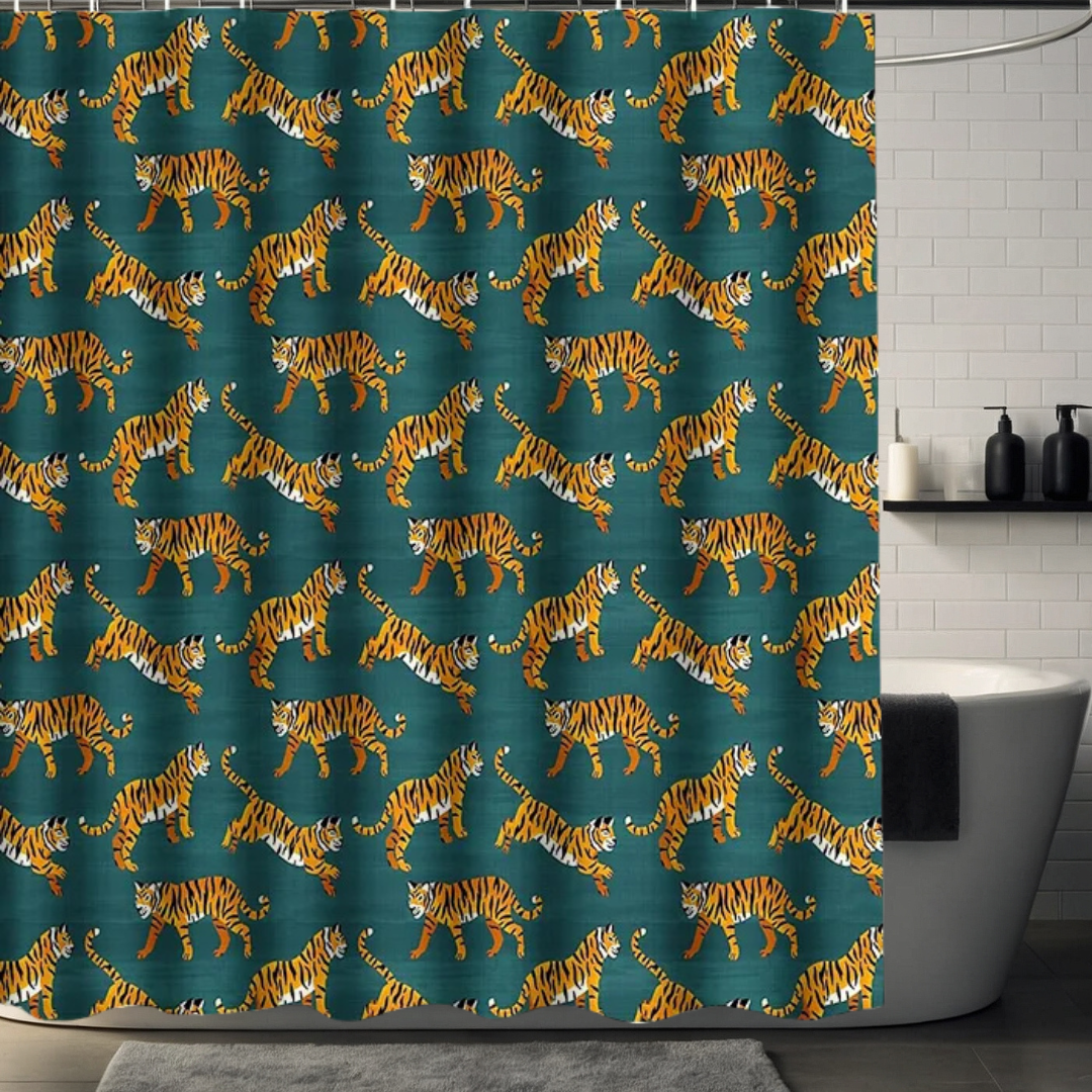 Teal Tiger Shower Curtain