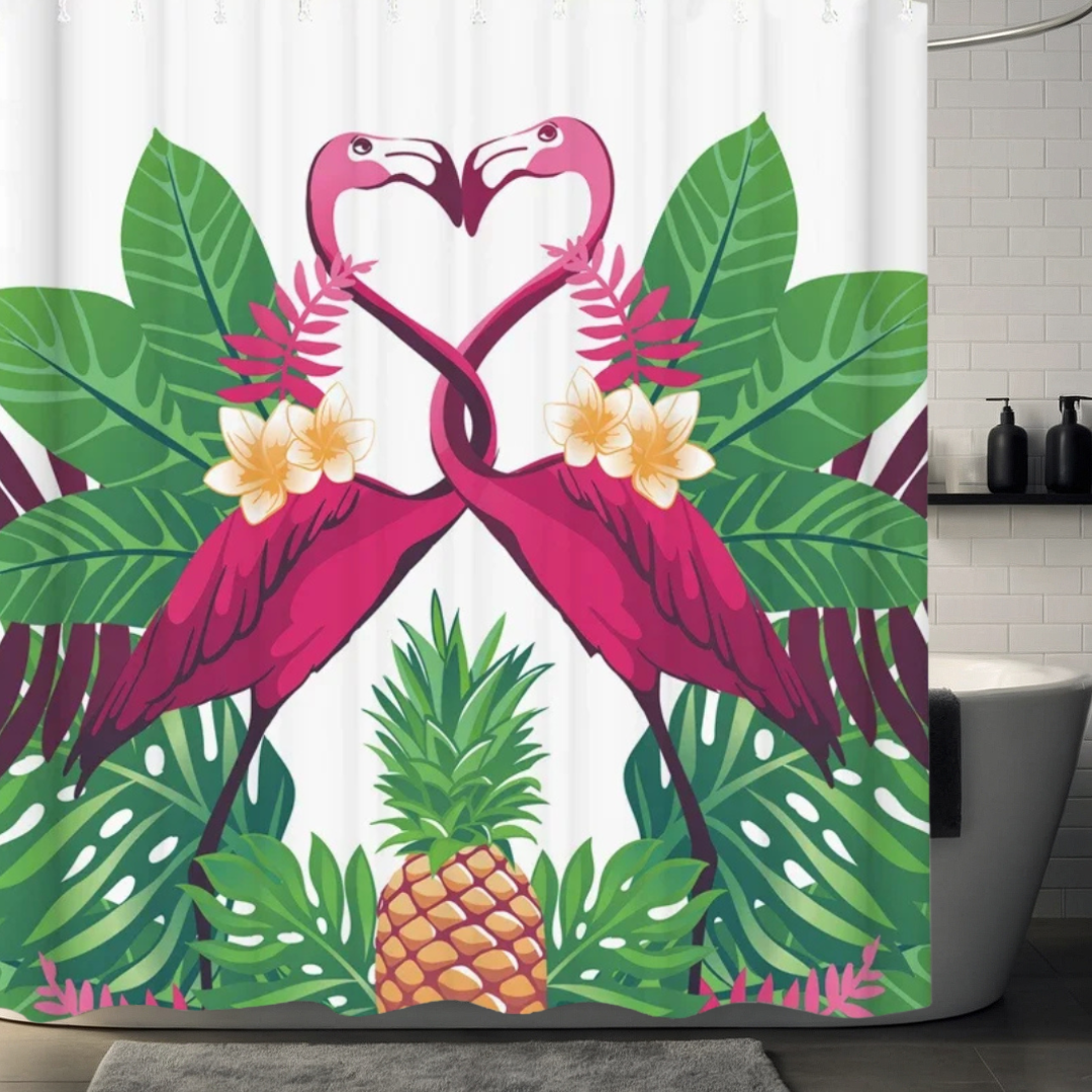 Tropical Flamingo Pineapple Plumeria Shower Curtain
