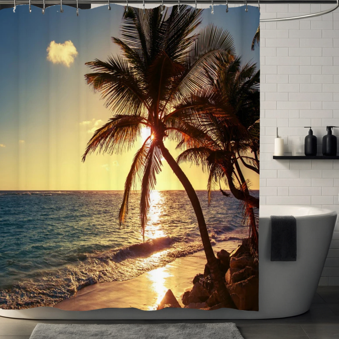 Tropical Palm Tree Sunset Shower Curtain