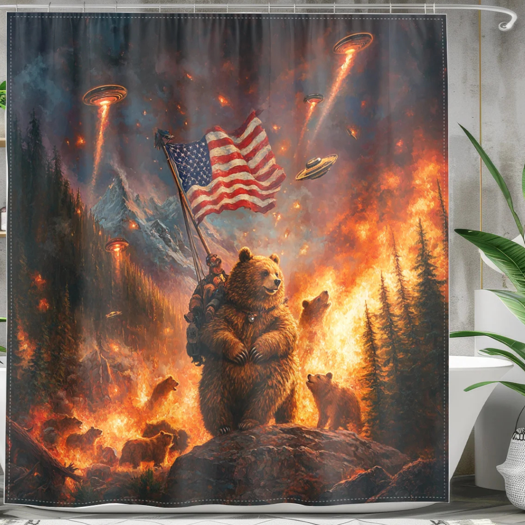 Unique Patriot Bear American Flag Shower Curtain