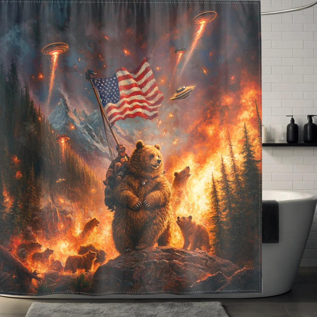 Unique Patriot Bear American Flag Shower Curtain