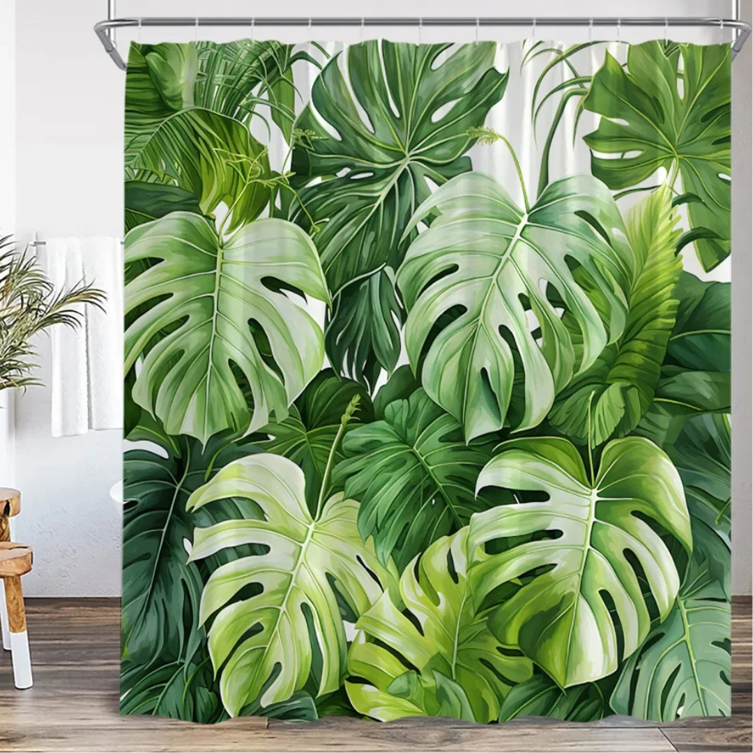 Vera Tropical Monstera Leaves Shower Curtain