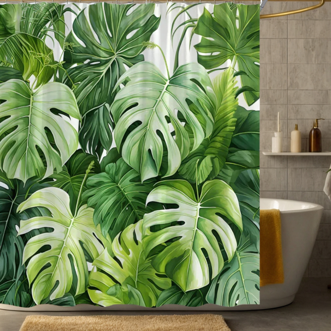 Vera Tropical Monstera Leaves Shower Curtain