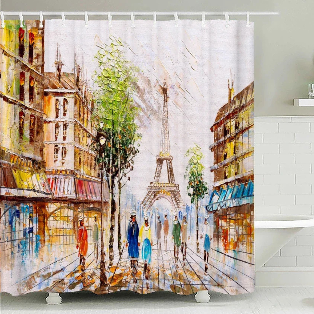 Vibrant City Eiffel Tower Shower Curtain
