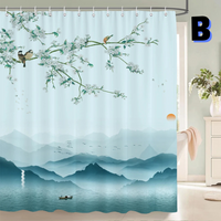 Thumbnail for Vintage Blue LANDSCAPE Floral Shower Curtain