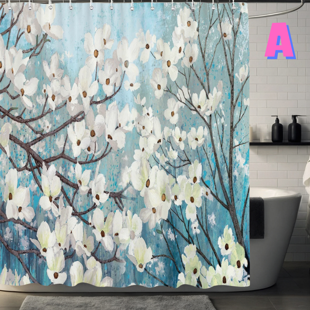 Vintage Blue Floral Shower Curtain