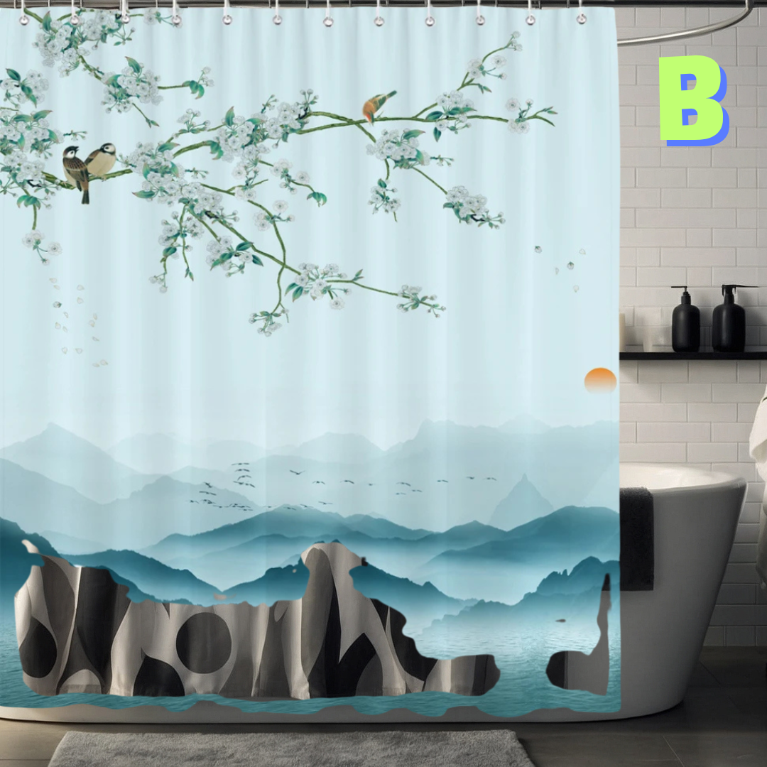 Vintage Blue LANDSCAPE Floral Shower Curtain