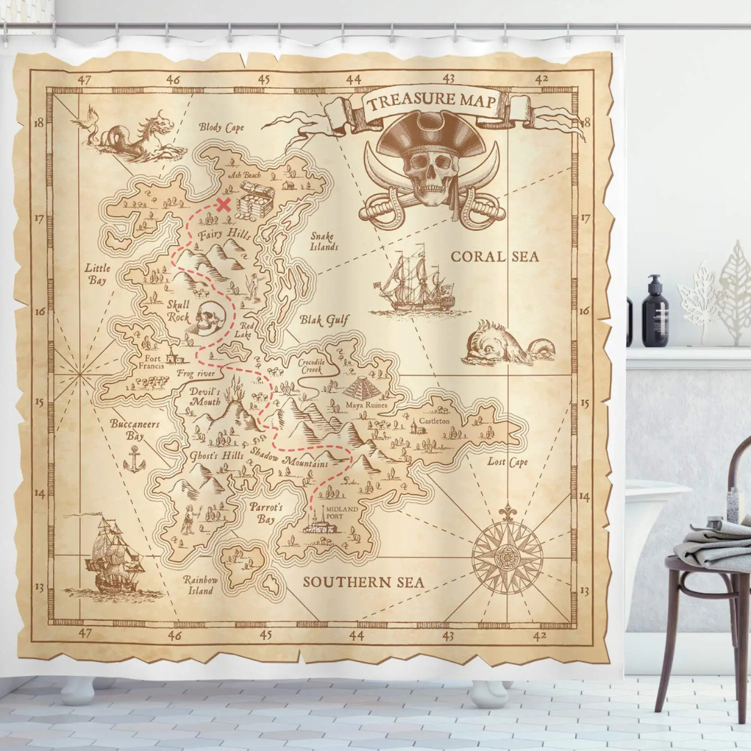 Vintage Treasure Map Shower Curtain 
