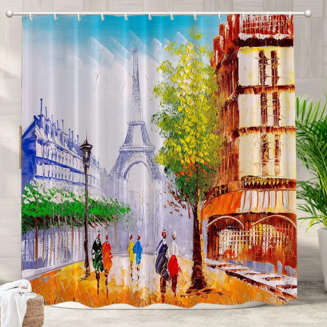 Watercolor Eiffel Tower Shower Curtain 