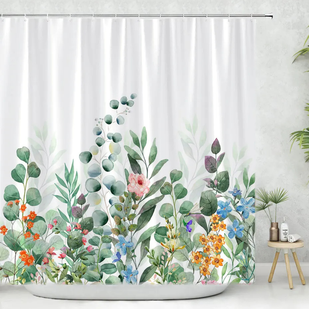 Watercolor Eucalyptus Leaves Shower Curtain