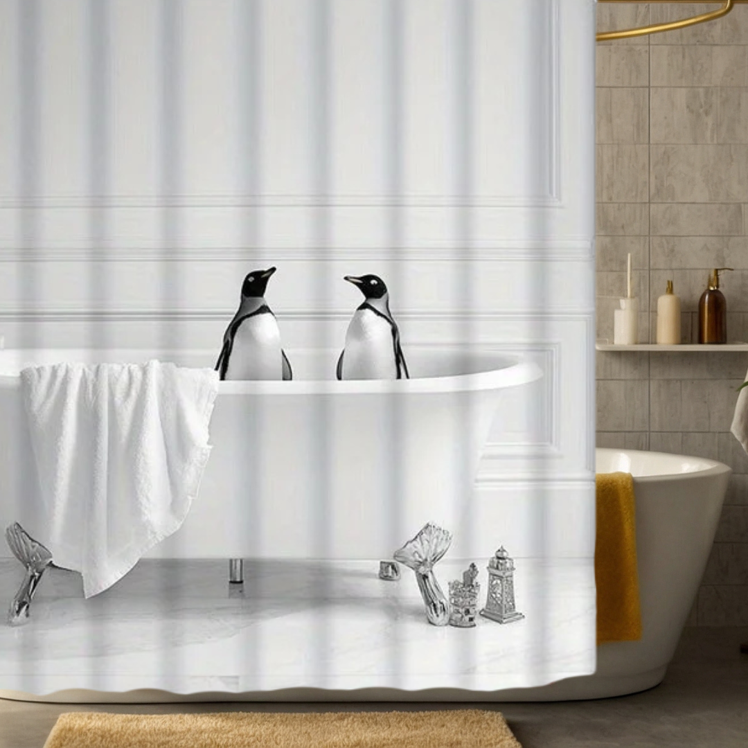 White Bath Penguin Shower Curtain