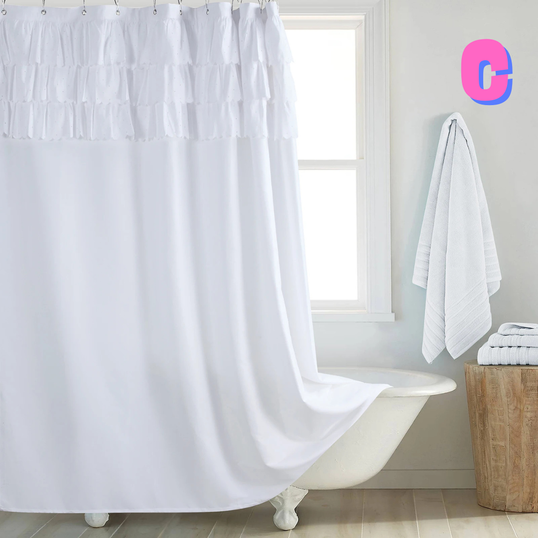 White Farmhouse RUFFLED Shower Curtain